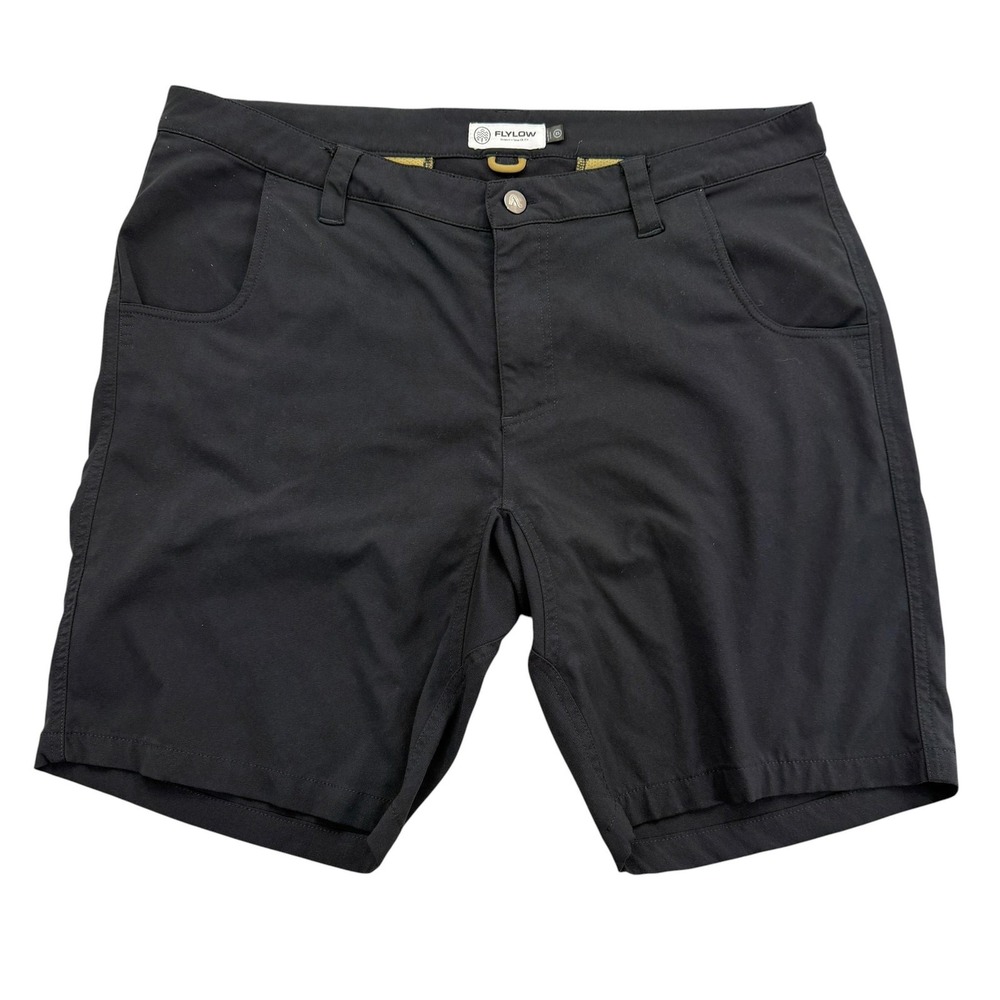 Flylow Shorts Mens XL Black Chino Microfiber Stretch Pockets 8" Mountain Bike
